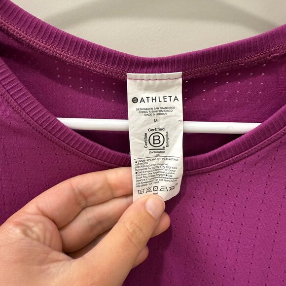 Athleta M Purple Perforated Mesh Athletic Tee Breathable Short Sleeve - Picture 2 of 7